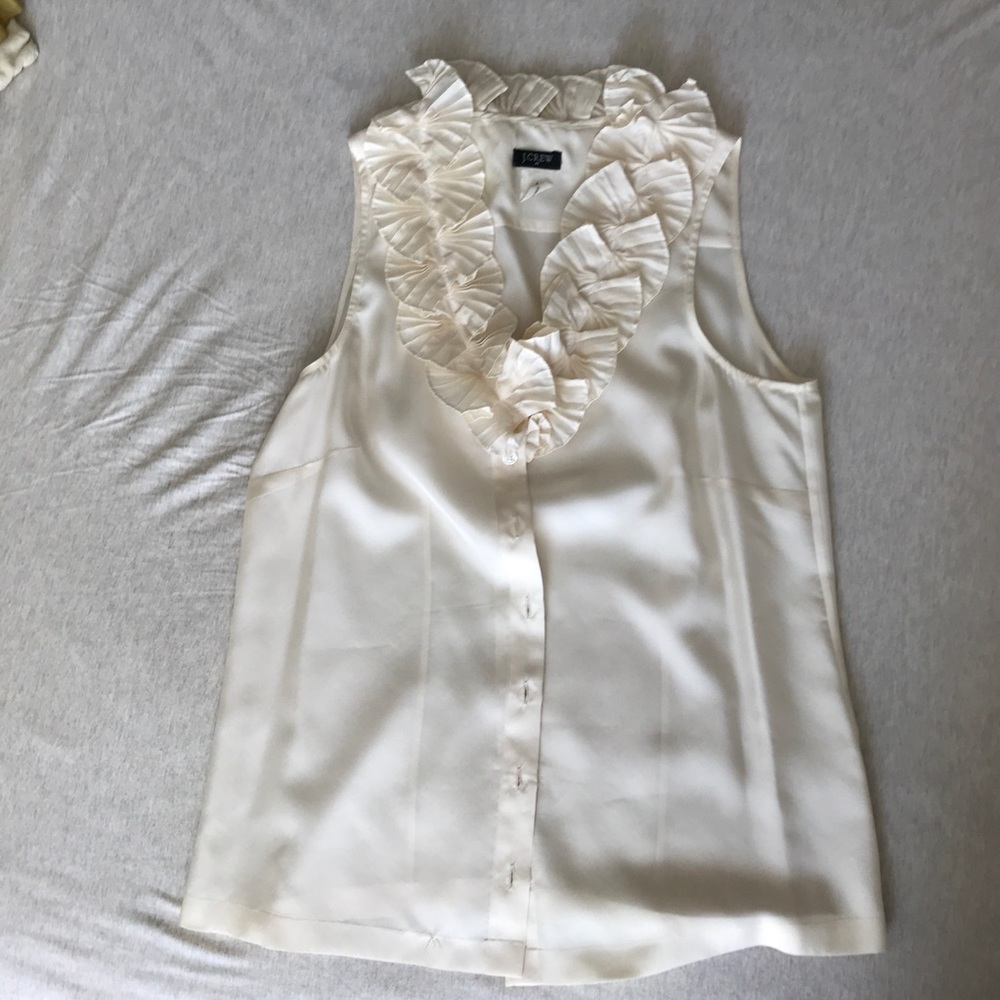 J Crew Ivory silk ruffle collar shell